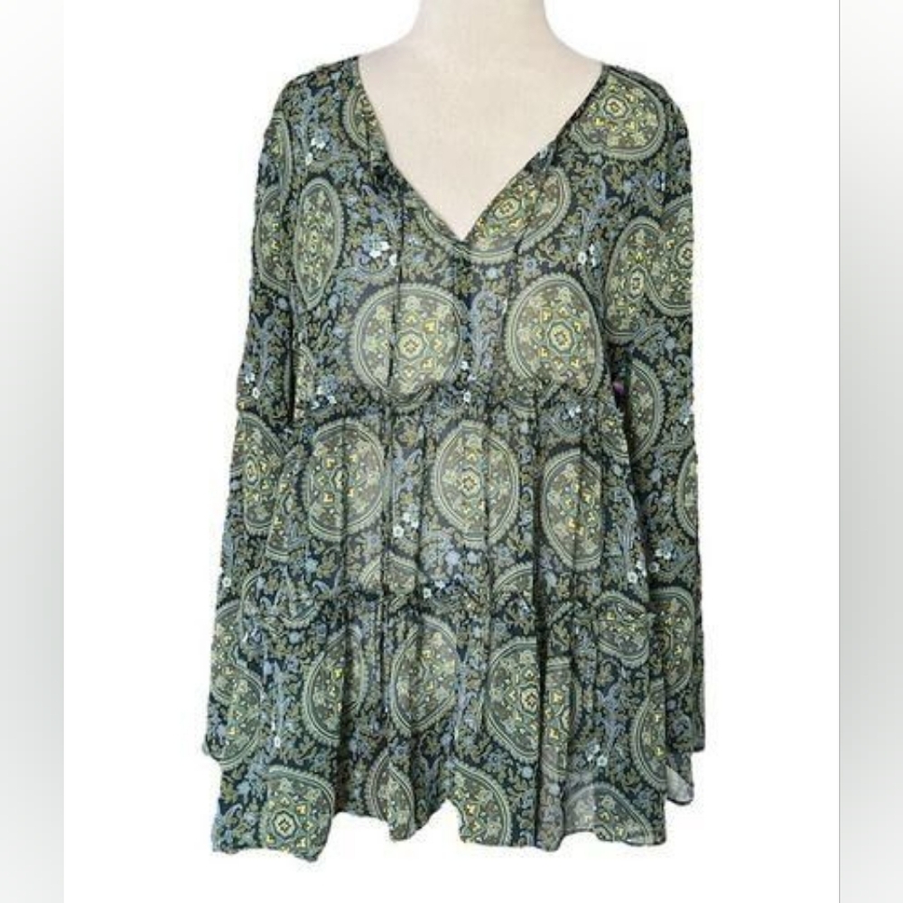 Sheer Paisley Peasant Top